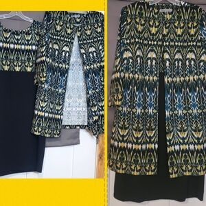 VTG Danny and Nicole Dress Suit Sz 18W Green Black yellow Ivory jungle set